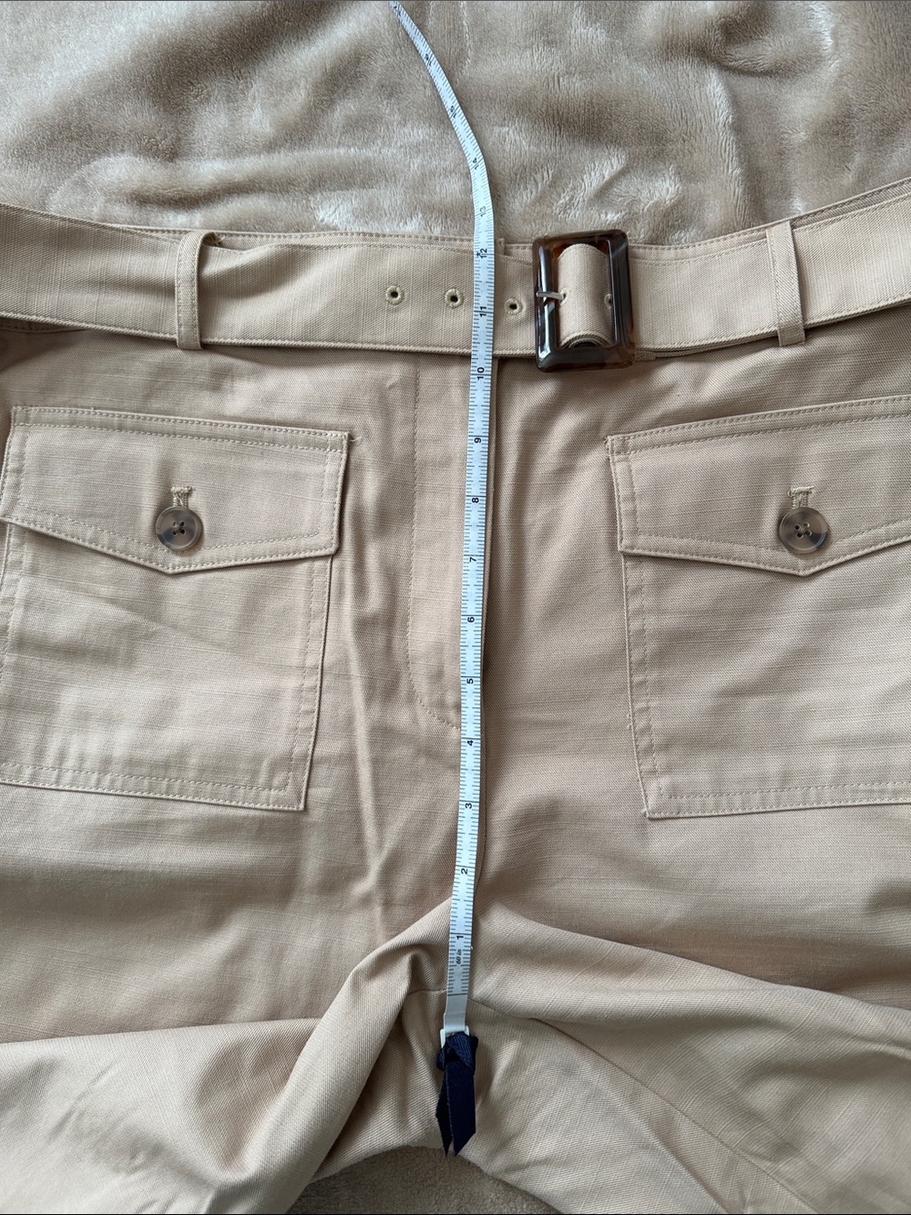LOFT Tan High-Rise Wide Leg Ankle/Crop Pants with Belt - Picture 11 of 12